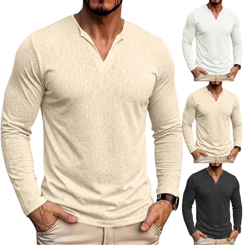 Men's Long Sleeve V-Neck Shirt Casual Base Layer Top for Everyday Wear