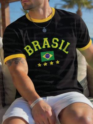 Summer Men's Women's Short Sleeve T-Shirt Brazil Print V-Neck Graphic Tee Jerseys Plus Size Sport T-Shirt