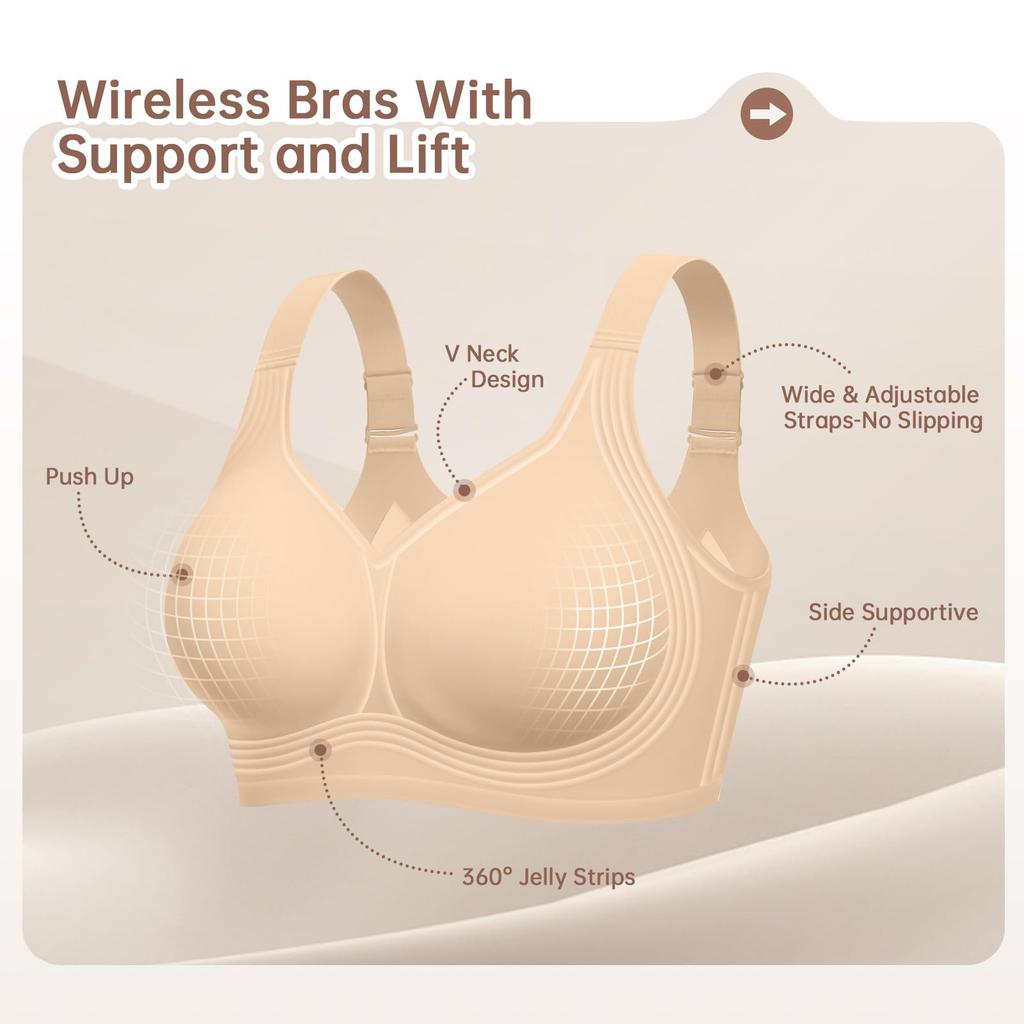 Wireless Soft Support Bra for Women Full Coverage Seamless Thin Unlined Push Up Comfortable Plus Size Jelly Bra