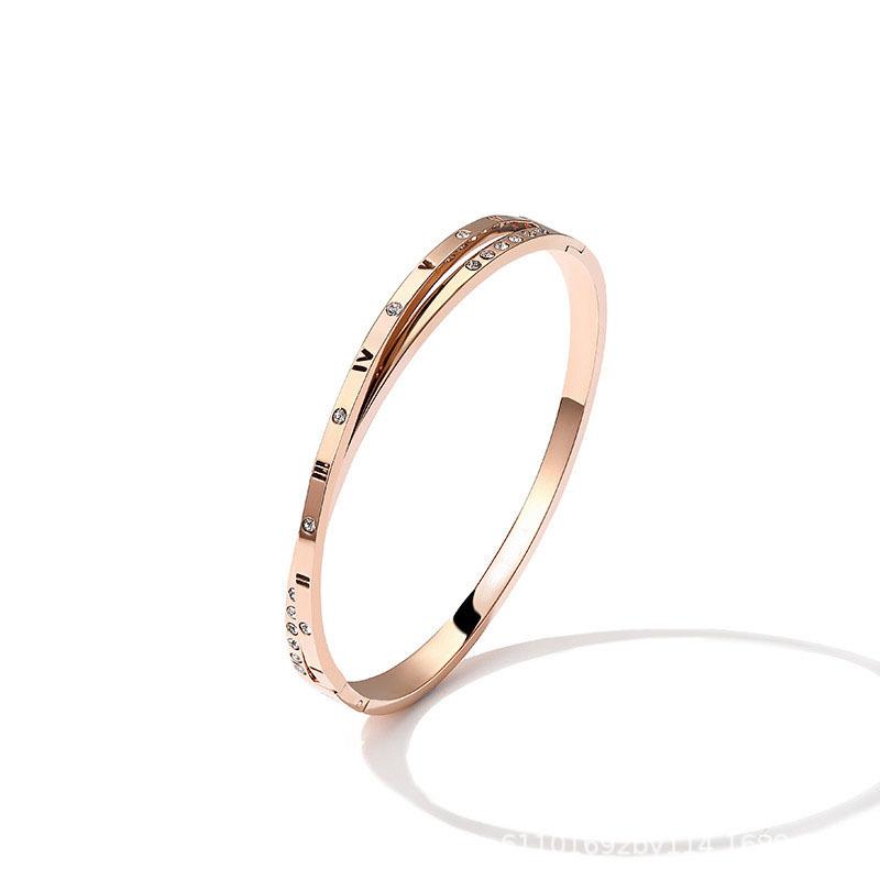 18k Rose Gold Roman Digital Bracelet Women's Luxury Simple Titanium Steel Bracelet Qixi Valentine's Day Gift for Girlfriend