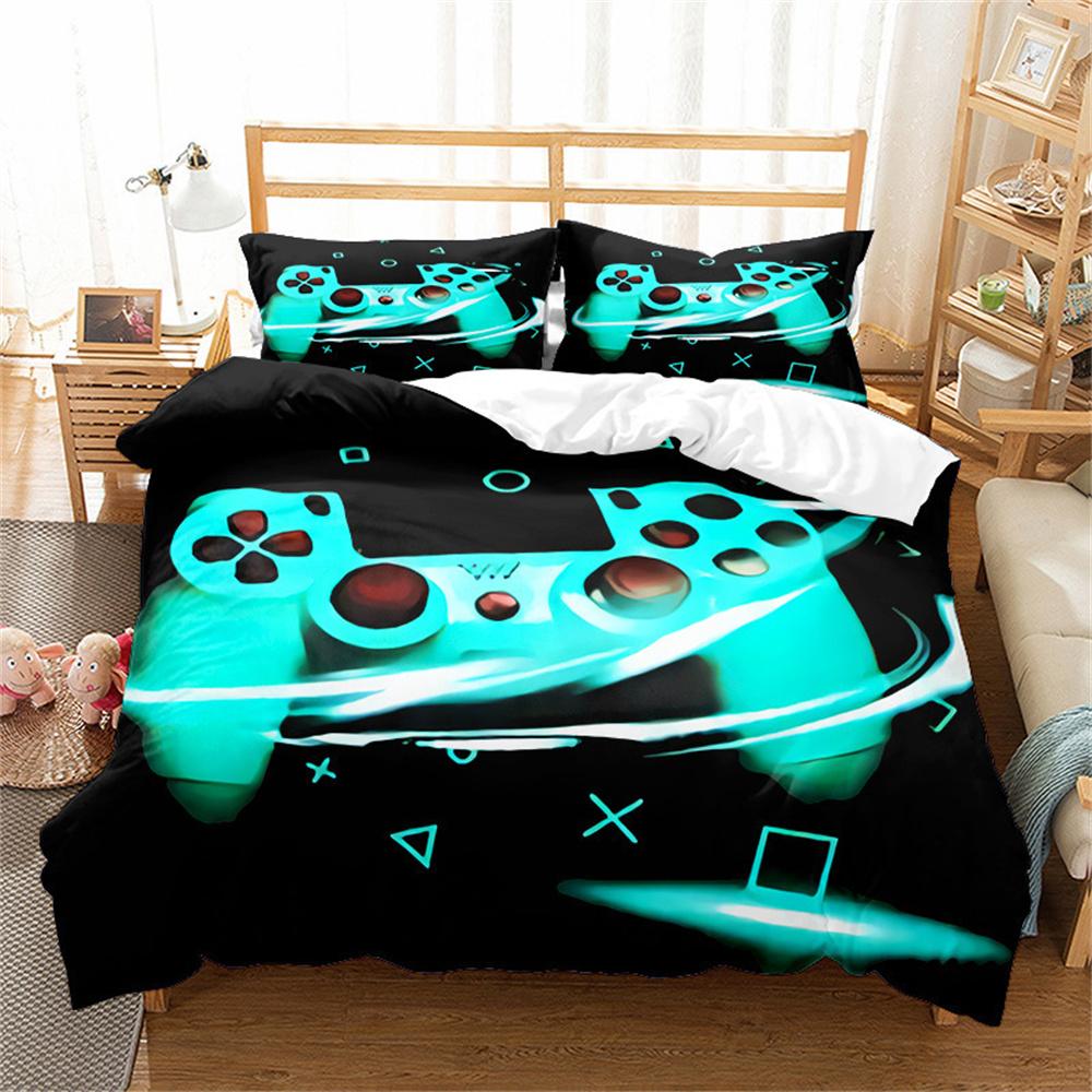 Home Decor Gaming Themed Duvet Cover and Pillowcases, Gamepad Prints Pattern Bedding Set for Adult Boy Girl Bedroom Decoration