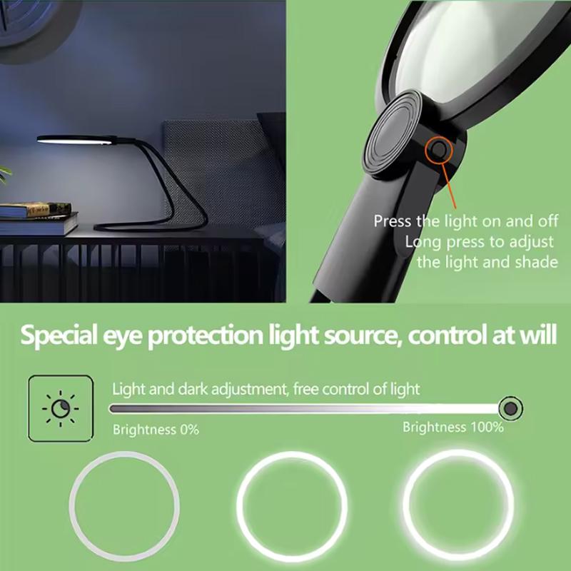 Gooseneck Flexible Magnifying Glass, Adjustable Brightness, Suitable for the Elderly, Rechargeable Magnifying Glass,light Weight