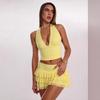 Europäisches Neckholder Bodycon Rock Set: Scharfes plissiertes V-Ausschnitt-Camisole-Kleid