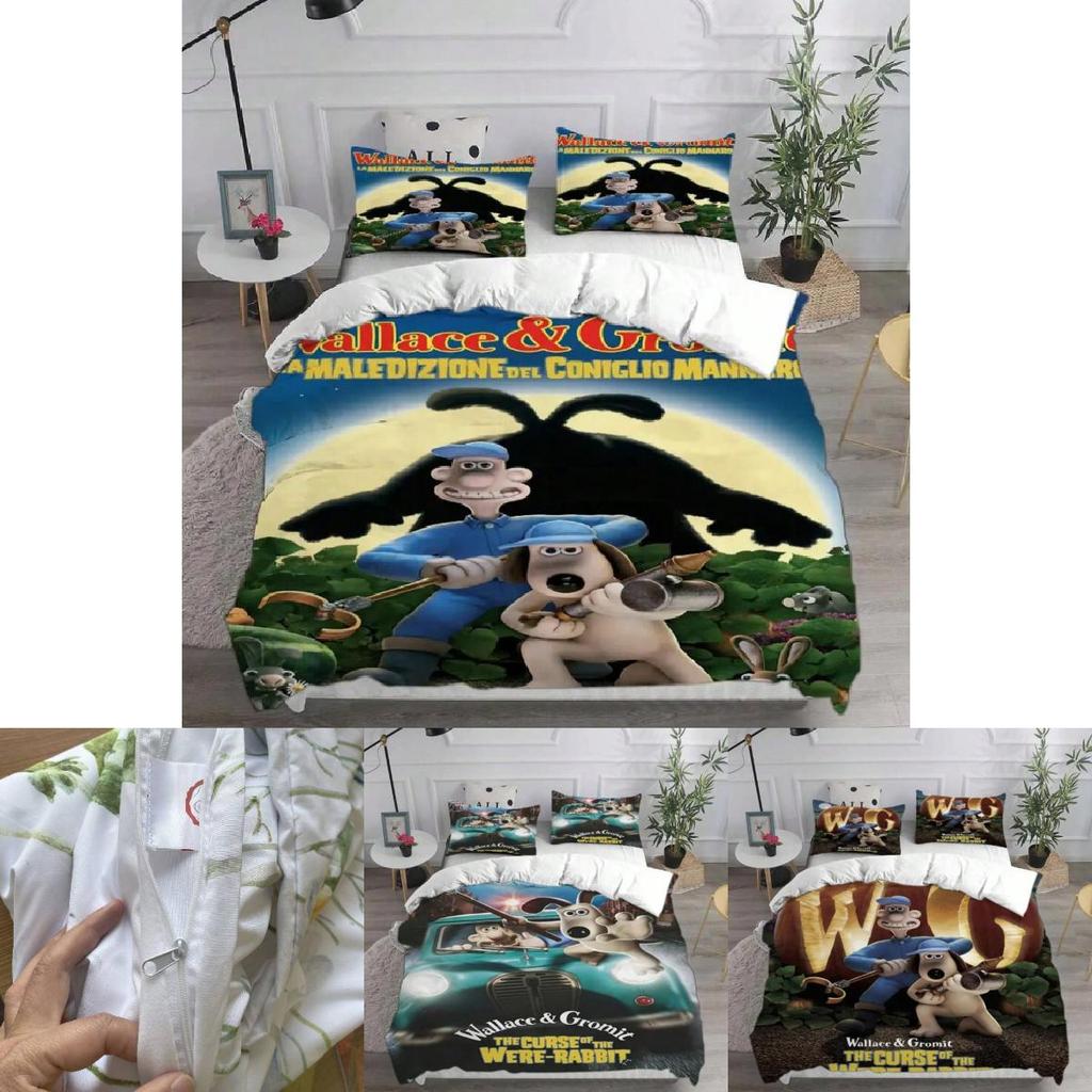 Wallace And Gromit Pattern Print Bedding Set With Multisize Options For Bedroom Use