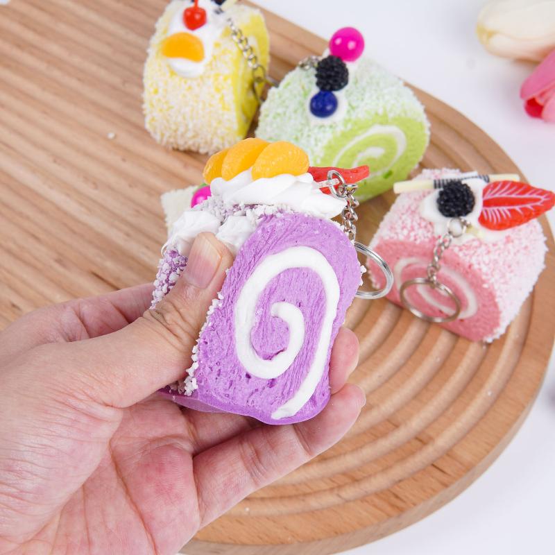 Realistic Triangle Cake Key Ring With Fruit Toppings Cute Food Shape Charm for School Bag Decor Student Birthday Gifts