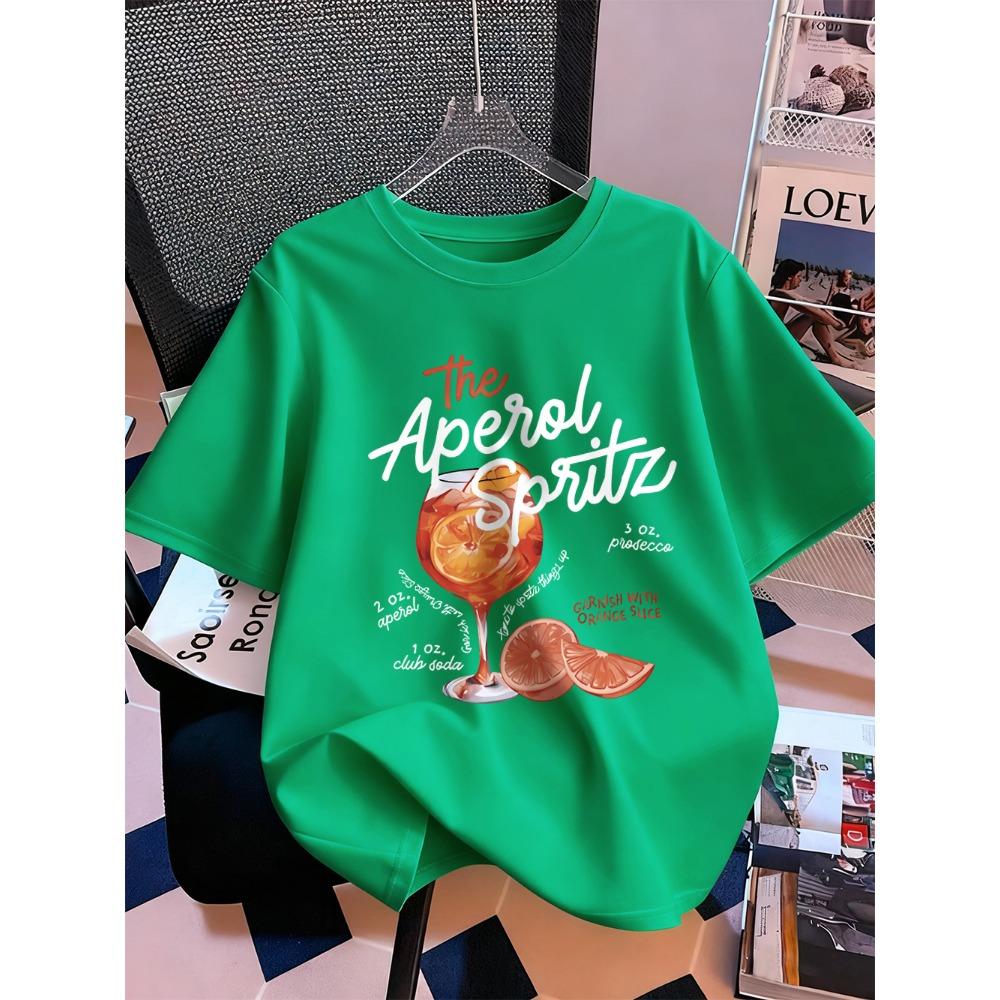Aperol Spritz Lemon Drink Prints T-Shirt Womens Summer Short Sleeve Tops Comfortable Loose O-Neck T Shirt Sporty Clothes
