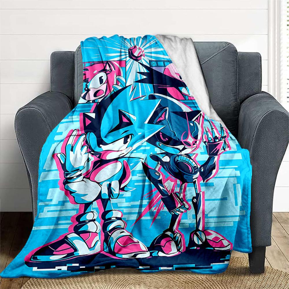 1PC Sonic Artwork Outdoor Blanket Lightweight Flannel, Soft & Warm, All-Season Use for Sofa, Outdoor, Camping, Living Room, Office53