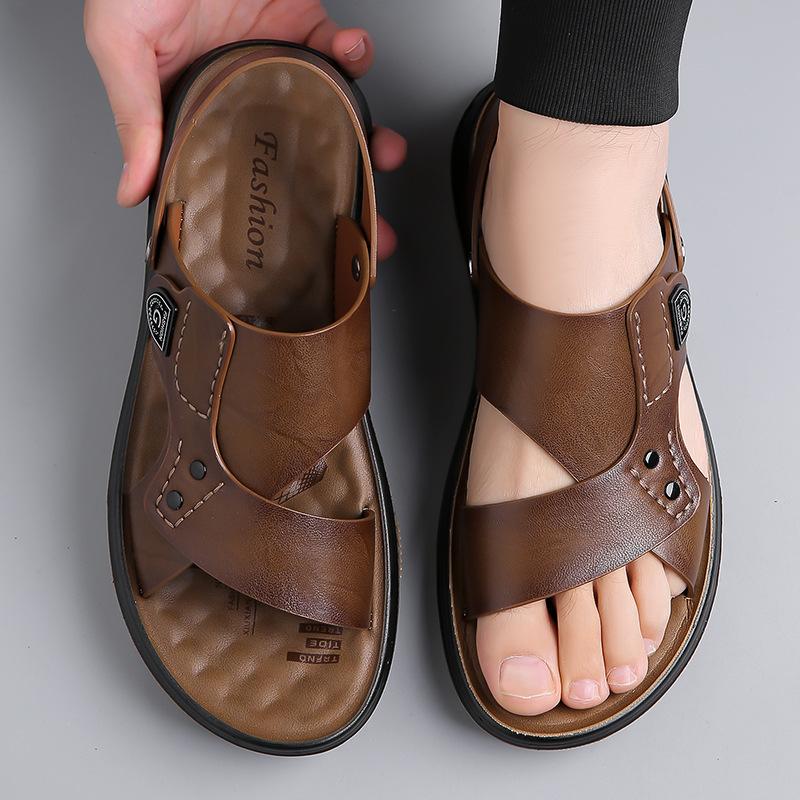 Beach Shoes Men's 2025 Summer Men's Trend Breathable Soft Sole Casual Dual-purpose Sandals Driving Leather Sandals 2025