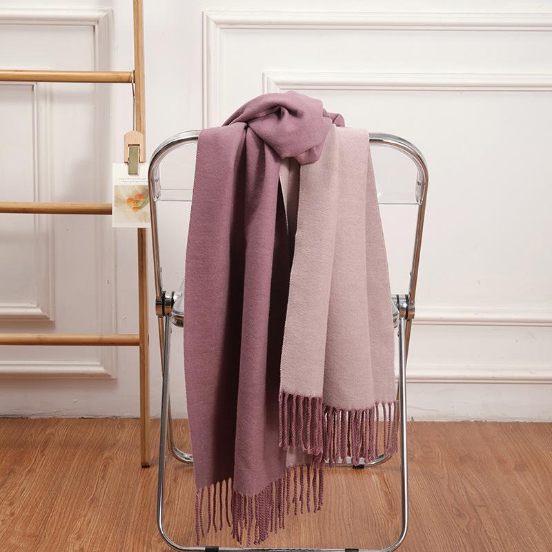 Double-Sided Women's Wool and Cashmere Scarf - Warm, Thickened Shawl for Autumn/Winter