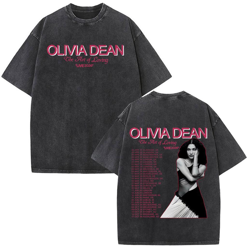 Olivia Dean Art Of Loving Tour 2026 Graphic Vintage Washed Tshirt Unisex Unisex Summer Loose Casual Cotton Oversized Tshirts Tops