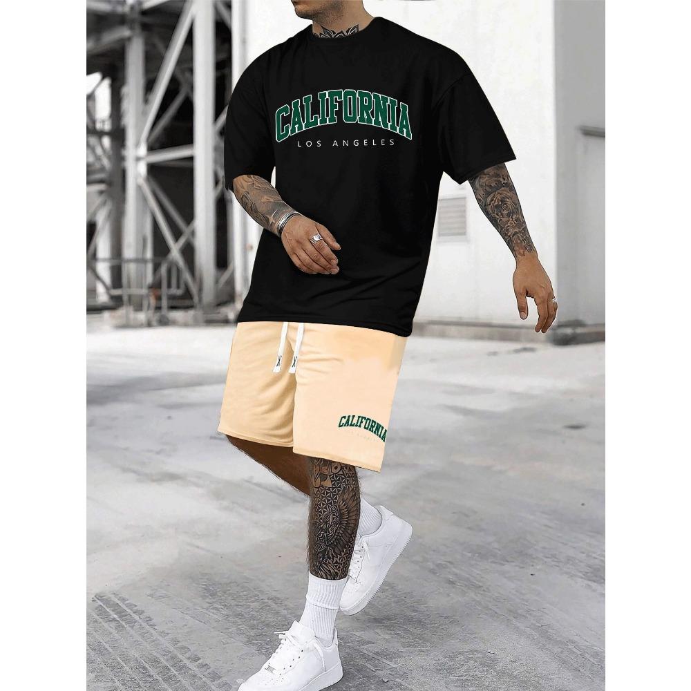 New York Men's Short-Sleeve T-Shirt and Shorts Set Relaxed-Fit Casual T-Shirt Creative Streetwear T-Shirt Unique Casual Apparel