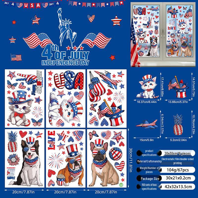 Independence Day Owl & Statue of Liberty Window Cling 30*20 - 6 pieces