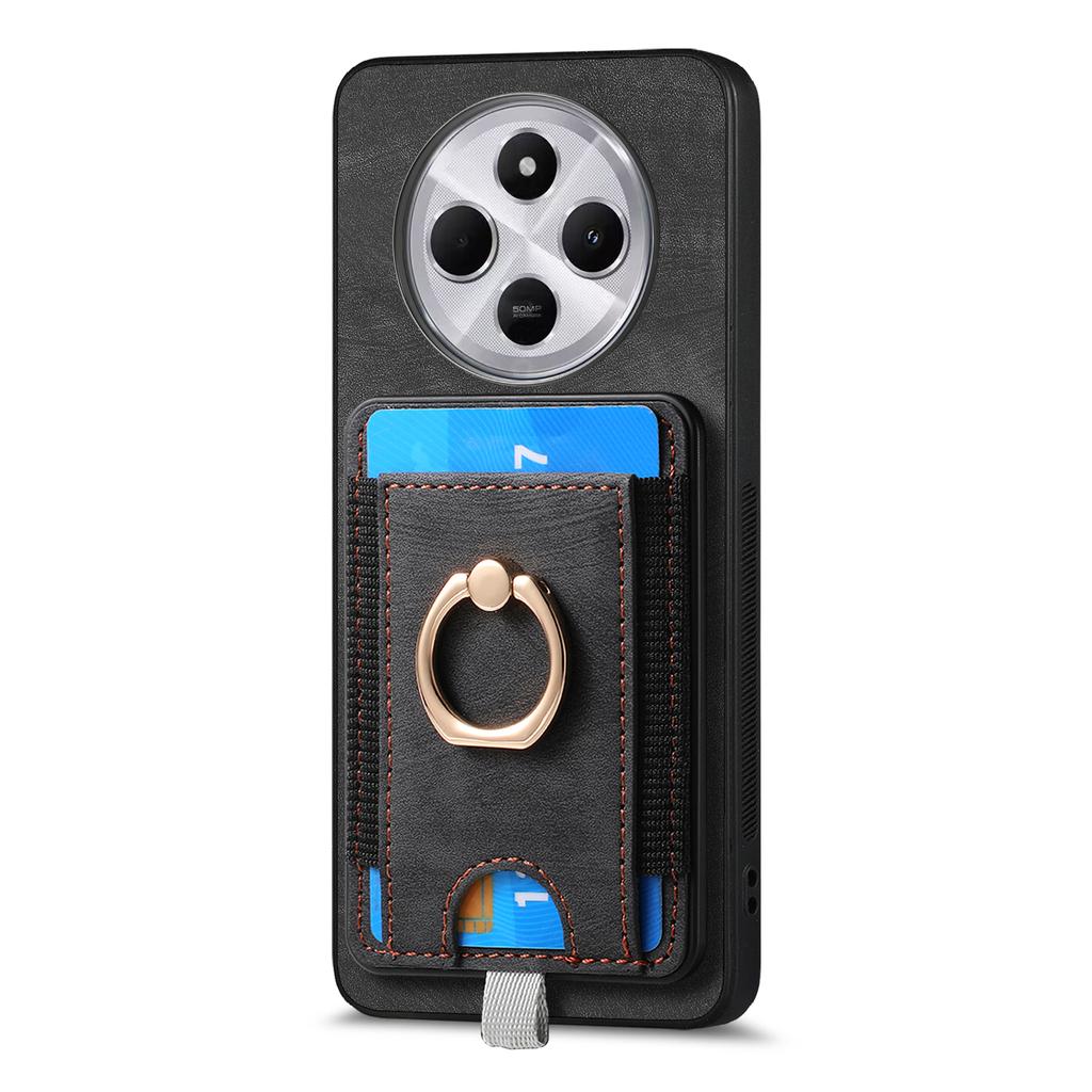 Magnetic Phone Case For Xiaomi Redmi 14C 4G/14R 5G/Poco C75 4G PU Leather Back Cover with Card Holder Ring Kickstand