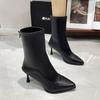 French high-heeled pointed short boots, new European and American thin-heeled bare boots, thin boots, retro brown short boots in autumn and winter 202