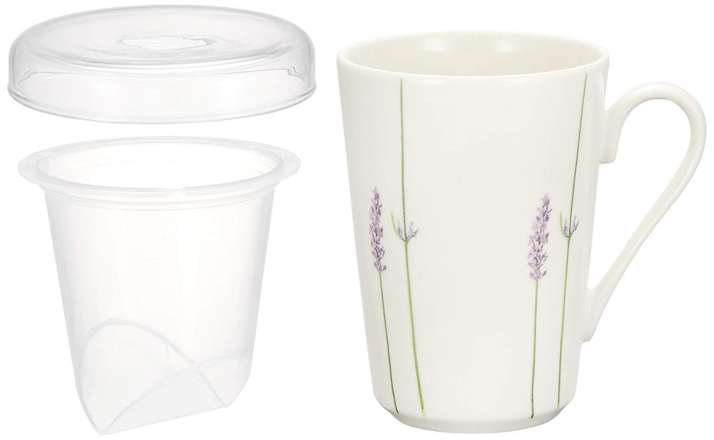 LA AMYS "Two Jours" Teamate Mug, Lavender Pattern, White (with Tea Strainer), AM20-2-12