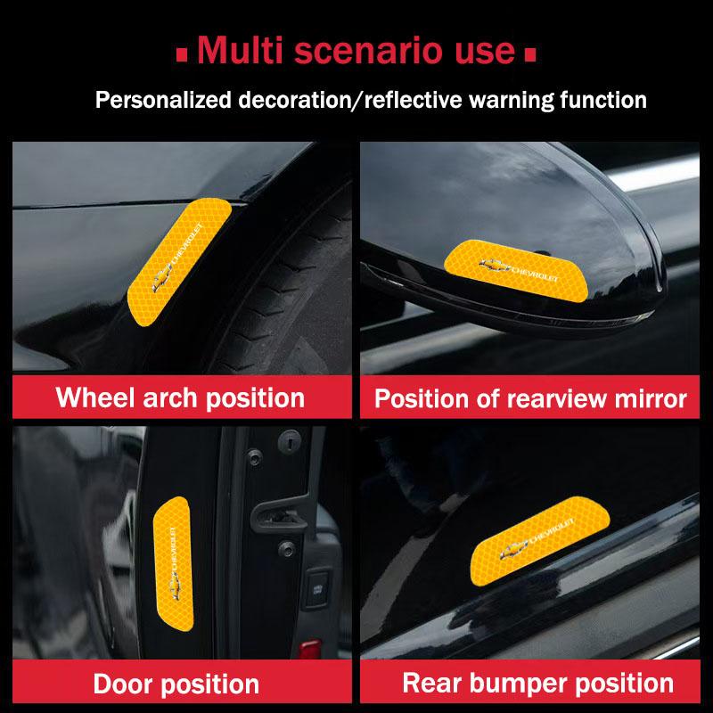 4pcs Car Door Sticker Reflective Safety Warning Mark Decoration Decals For Chevrolet Sail Corsa Aveo Matiz Onix Camaro Cobalt SS