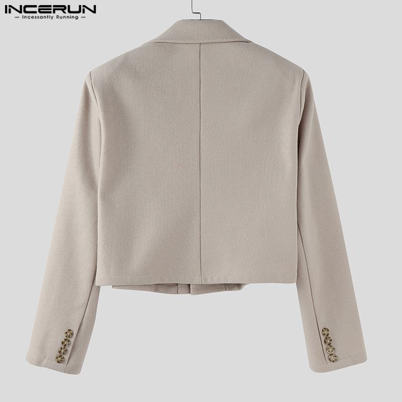 INCERUN Autumn Winter Men Long Sleeve Melton Cropped Short Blazer Coats