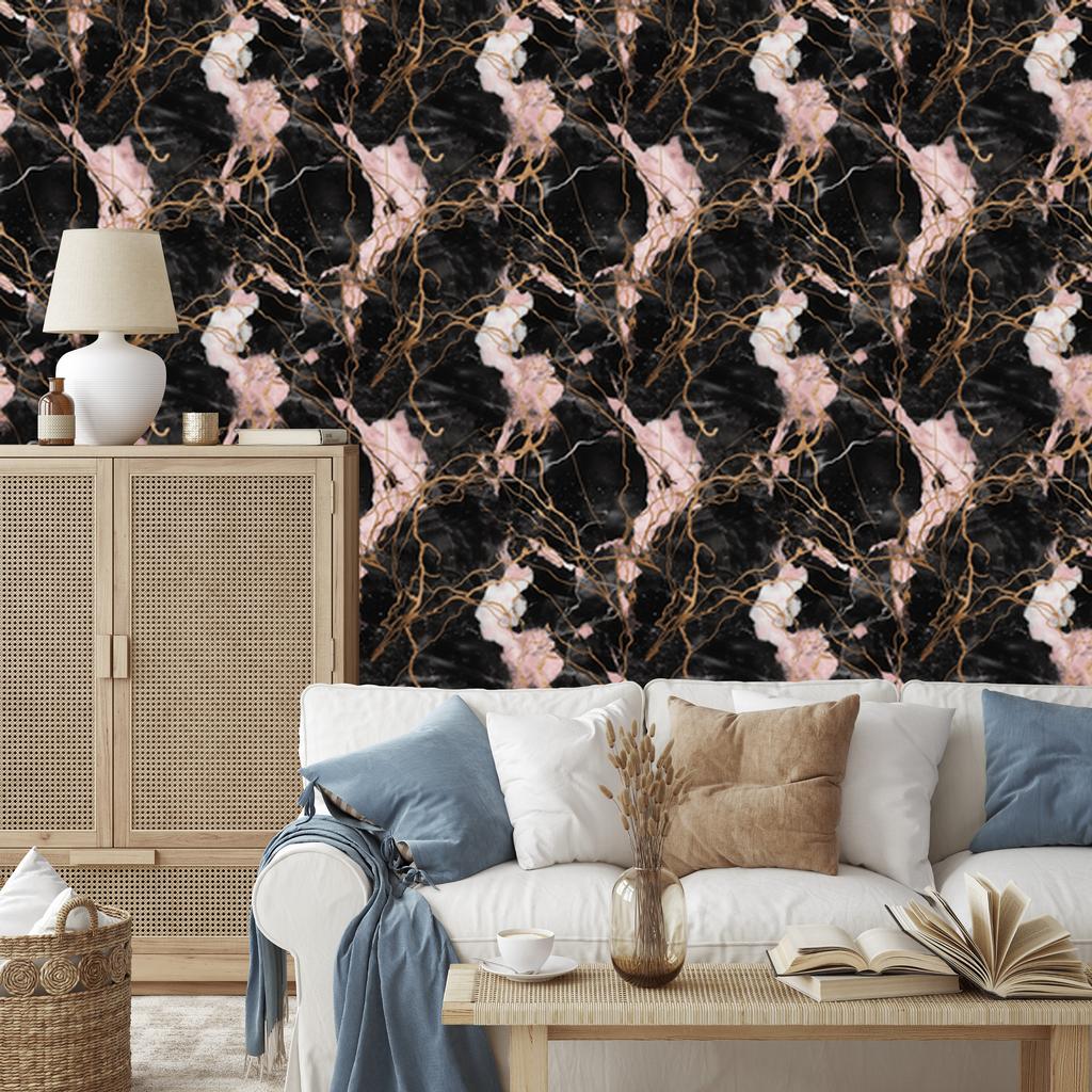 Marble Wallpaper Brown, Black, Graphite and Rust for Living Room and Bedroom 50x1000