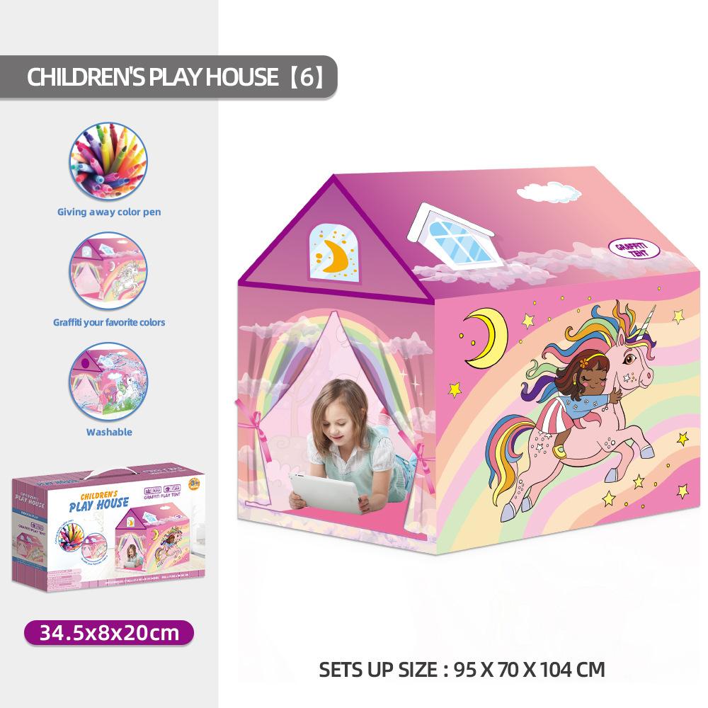 

Палатка для свободного использования в помещении, детская палатка с граффити своими руками, простая в хранении моющаяся игровая палатка розовый