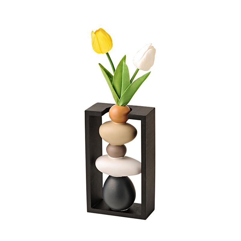 1PC Cobblestone Vase Ornament Nordic Pebble Shaped Vase Modern Flower Arrangement Container Table Decoration 21.5x12x6cm