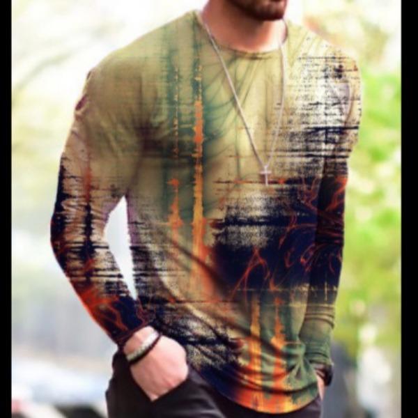 Frühlings- und Herbst-Rundhals-Oberteil mit kreativem 3D-Graffiti-Druck, modische lässige langärmlige Herren-T-Shirts