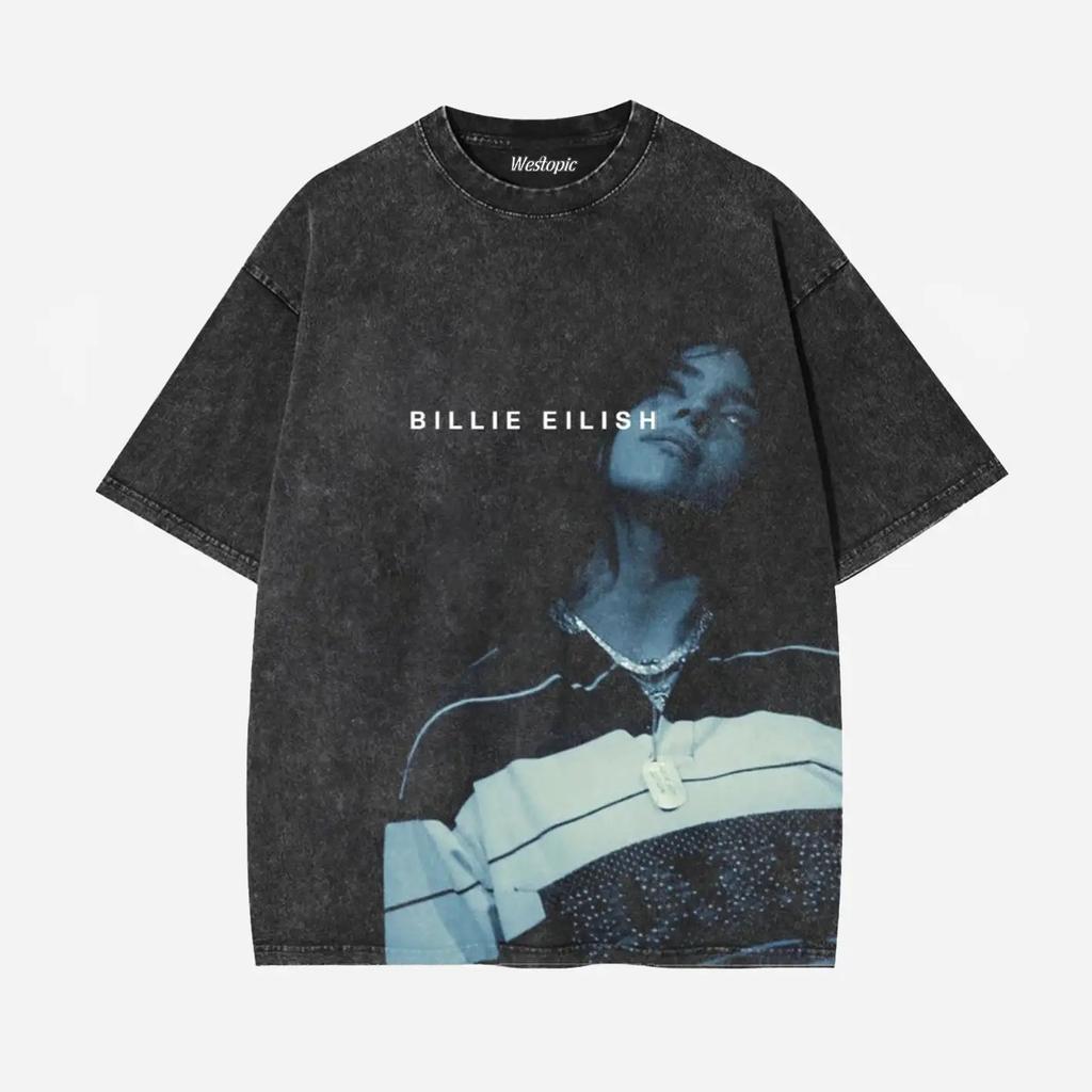 BILLIE EILISH American Trendy Vintage Washed Graphic Print Tshirts Men Women Tops Oversized Cotton Short Sleeves Oversized Tees