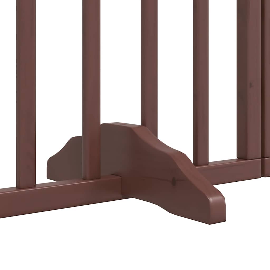 9 Panel Dog Gate with Door Foldable Brown 450 cm Poplar Wood