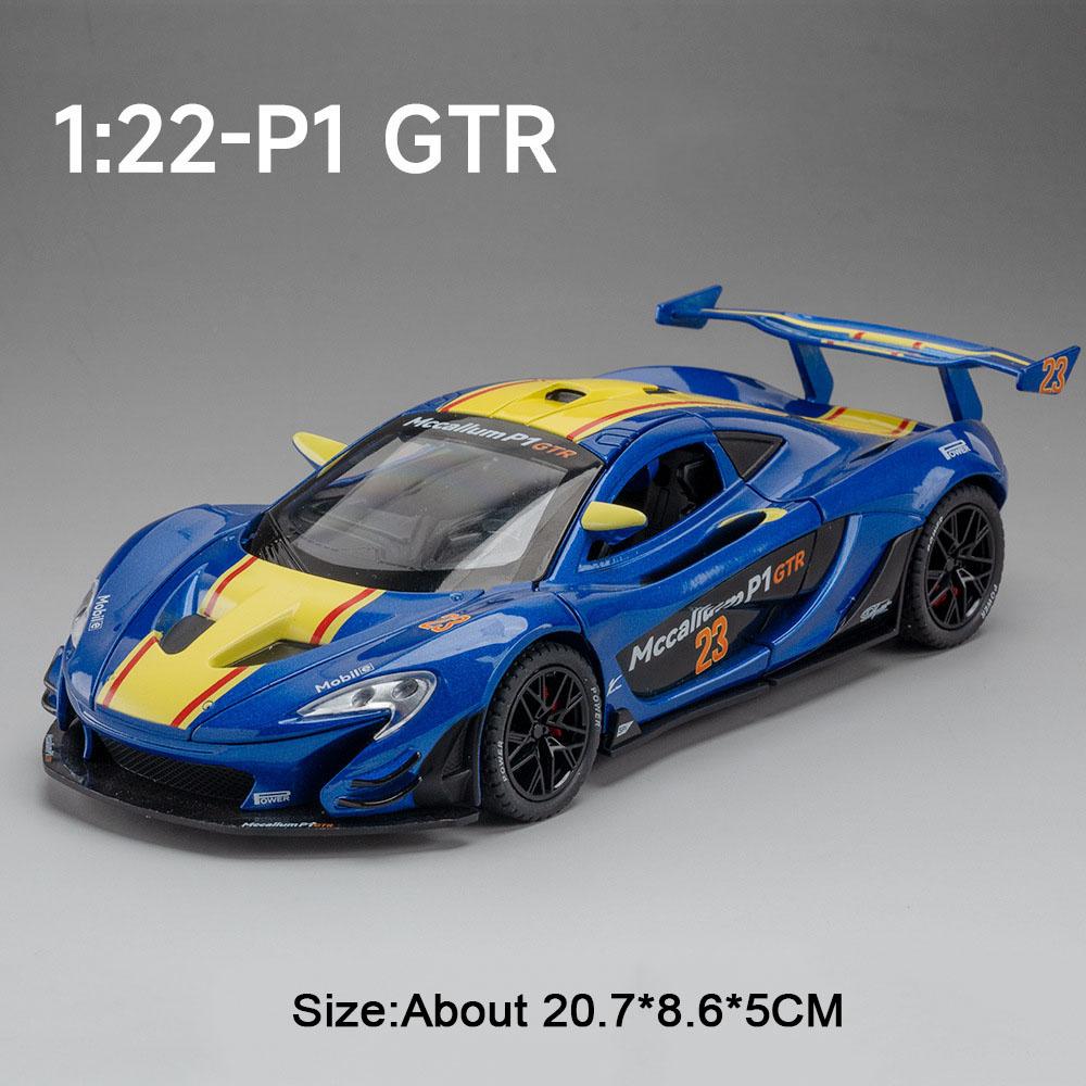 1:22 P1 GTR Model Toy Diecast Alloy Cars Doors Opened Front Wheel Steering Sound Light Pull Back Sports Car Kid Birthday Present