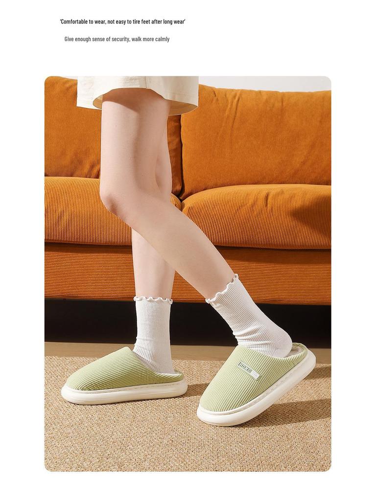Thick-Soled Cotton Slippers: Women’s & Men’s Plush Non-Slip Closed-Toe Indoor Footwear for Autumn & Winter