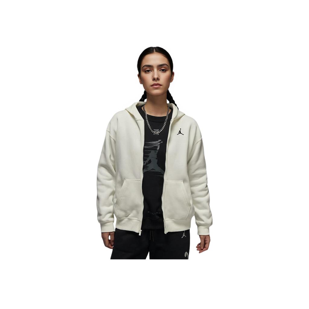 Jordan Brooklyn Pile Moda Semplice Caldo Felpa Giacca con Cappuccio e Zip da Donna Bianco Vela Nero FV7168-133