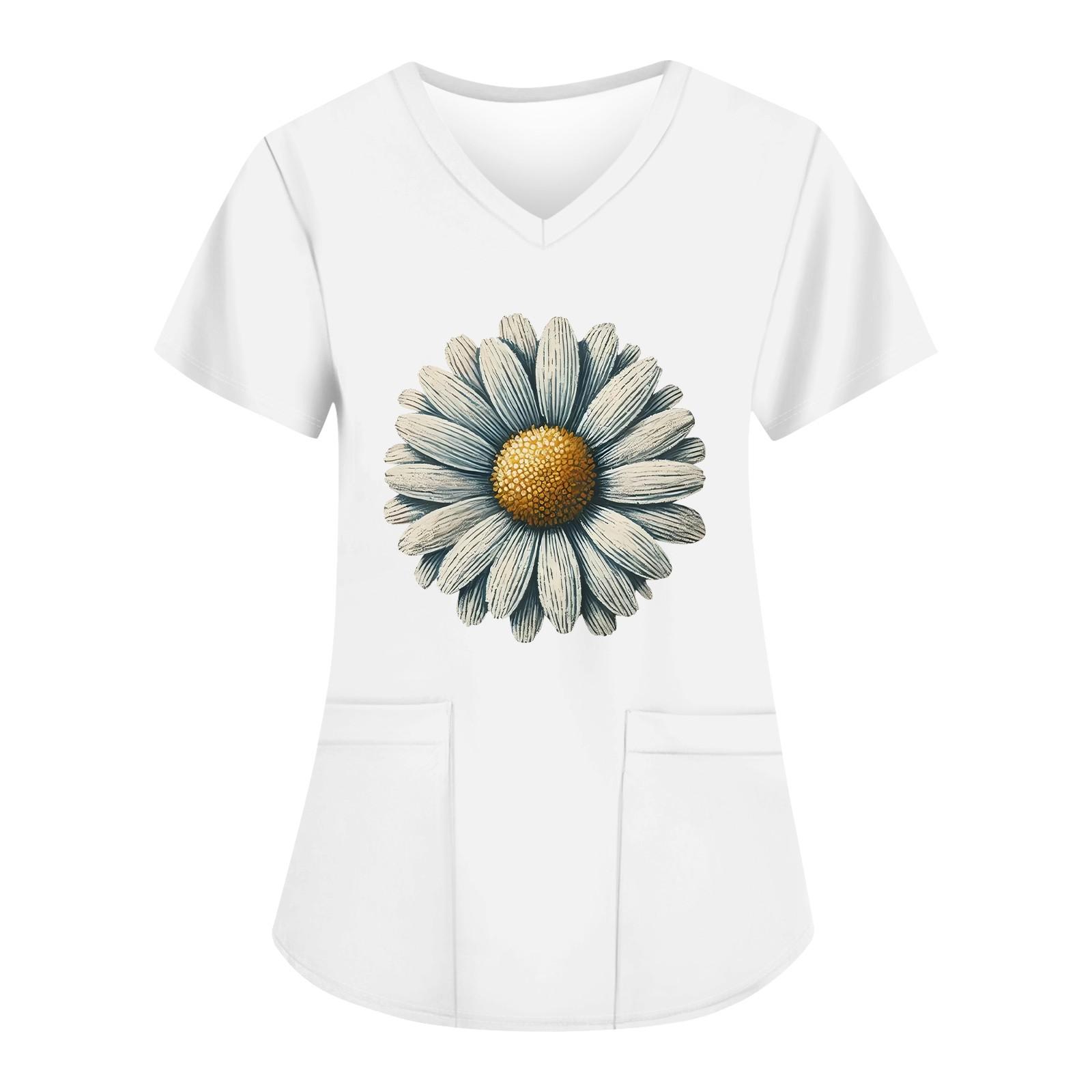 

Женские модные топы с короткими рукавами и V-образным вырезом с принтом, рабочие футболки с карманами XXXL белый