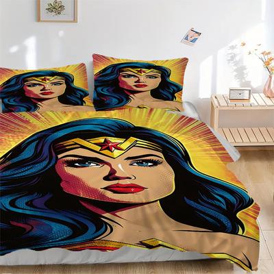 3er Set Wonder Woman, Superhelden-Bezugset, Bettwäsche-Set, Weiche, Bequeme Bettbezüge, Für Schlafzimmer, Gästezimmer (1*Bettbezug + 2*Kissenbezüge, W