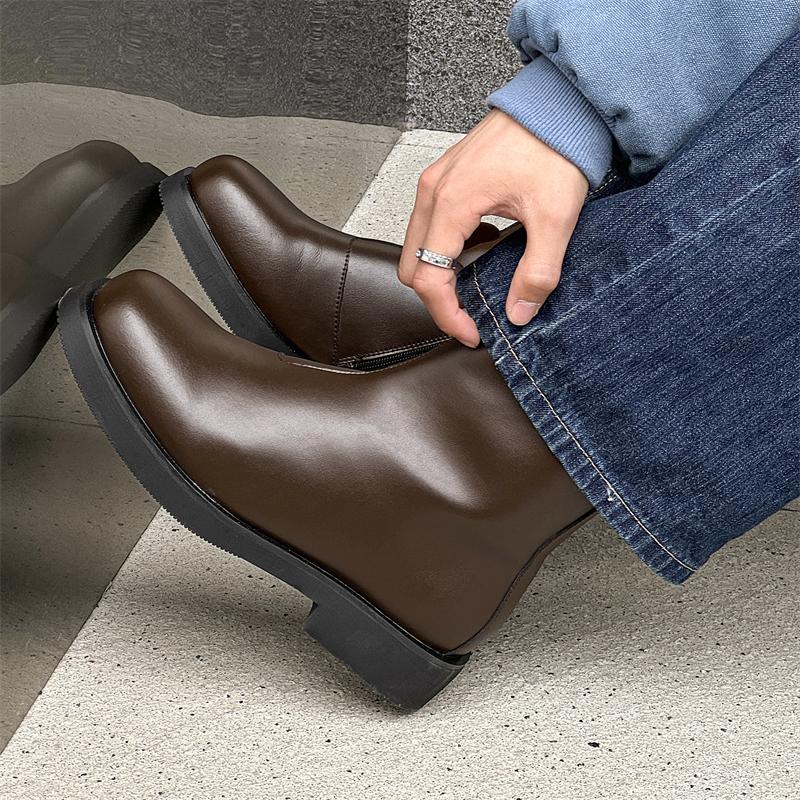 Fashion Side Zipper Motorcycle Boots Men Low Top Casual Shoes Fashion Soft Sole Men's Leather Boots Designer Non-slip Male Ankle Boots