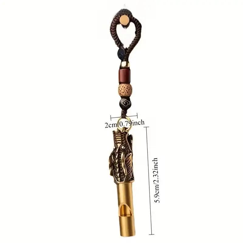 

Brass Outdoor Survival Whistle Keychain With Lanyard Pendant Easy To Carry A Dragon Head Design Paracord Key Strap EDC Tool