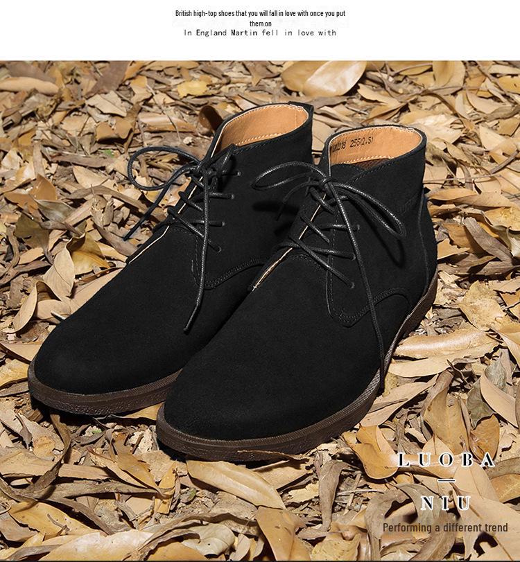 Men's Frosted Leather Mid-Top Winter Desert Boots In British Style