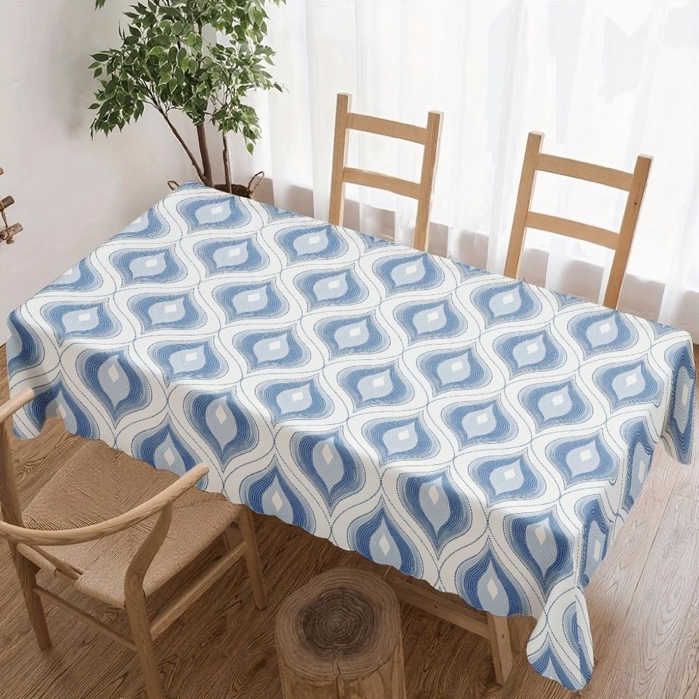 Blue Wave Geometric Rectangle Table Cloth for Table Decor Kitchen Dining Waterproof Reusable Tablecloth for Tables Party Picnic