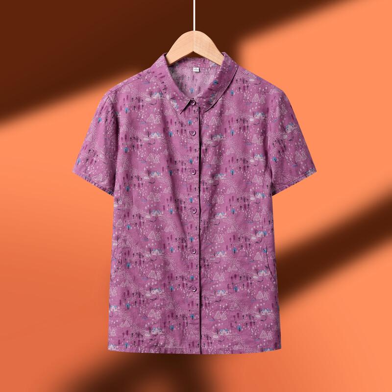 KABOFEI Women s Floral Cotton Short Sleeve Shirt L
