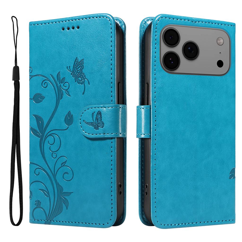 For iPhone 17 Pro Max PU Leather Cases Flower Pattern Wallet Stand Phone Cover with Strap