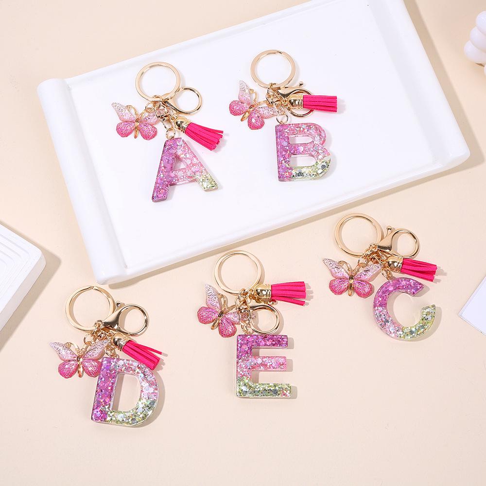 Gradient Color Initial Keychain with Sequin Butterfly & Tassel - Perfect Jewelry Bag Accessory & Holiday Gift