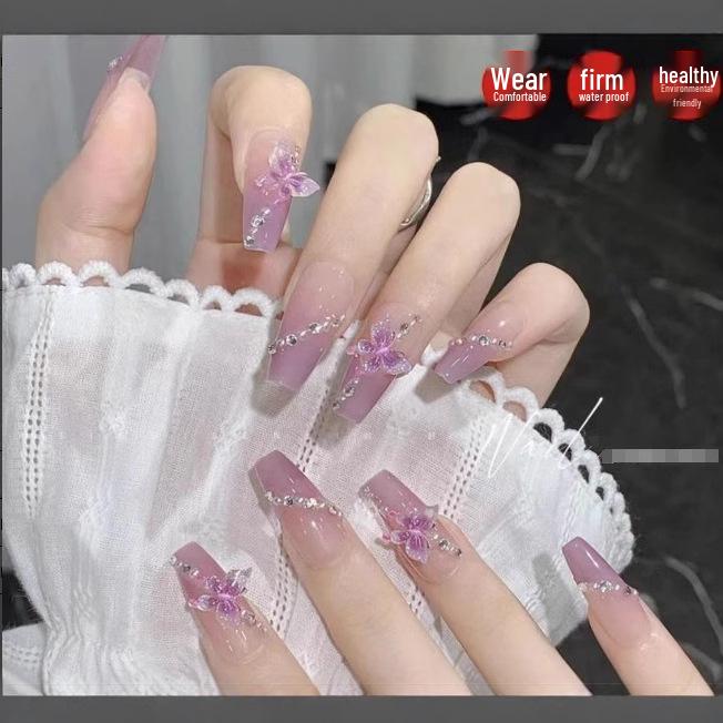 

Handcrafted Butterfly French Tip False Nails: Elegant Fairy Manicure Set