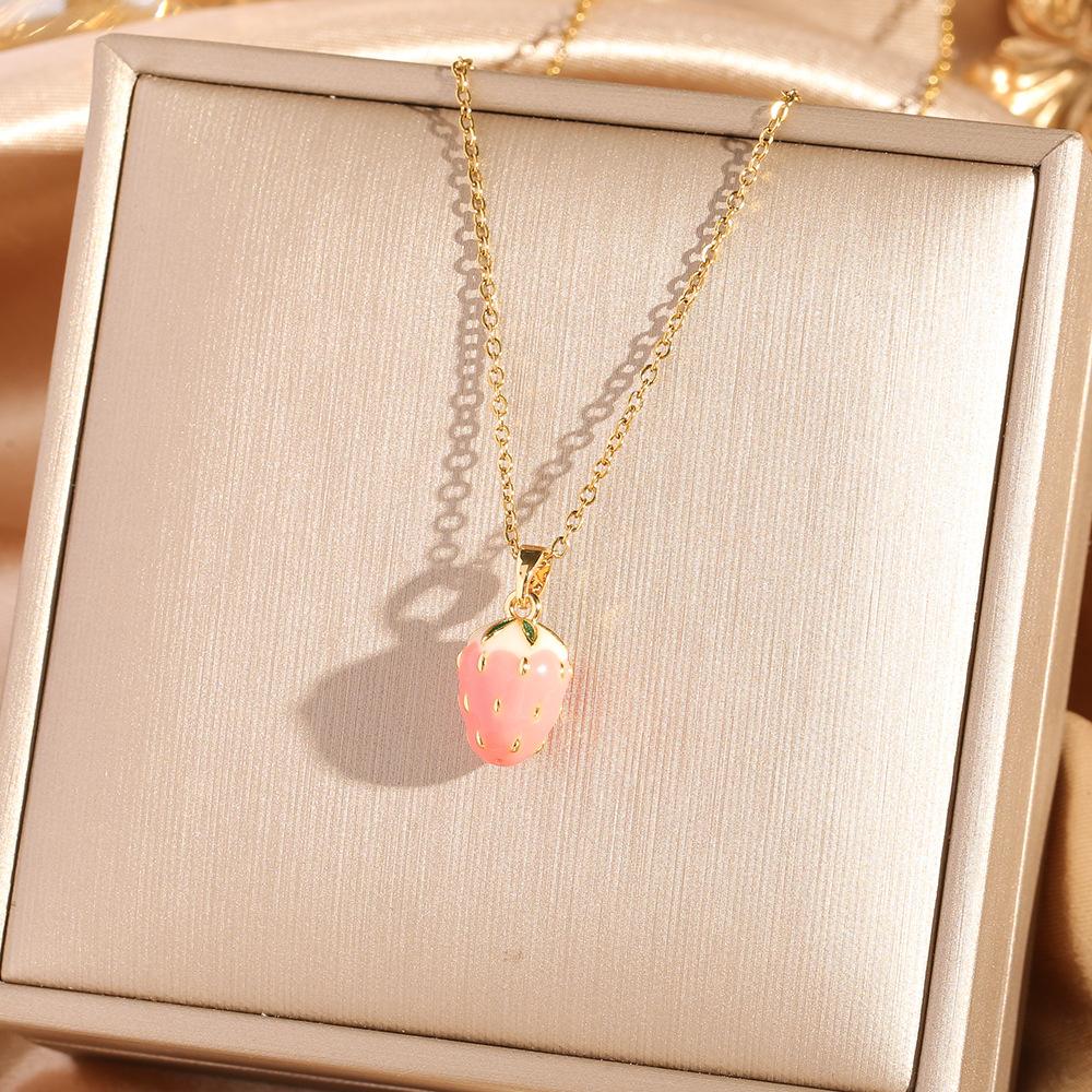 Fashion Zircon Cherry Pendant Titanium Steel Necklace Women's Collarbone Chain Jewelry