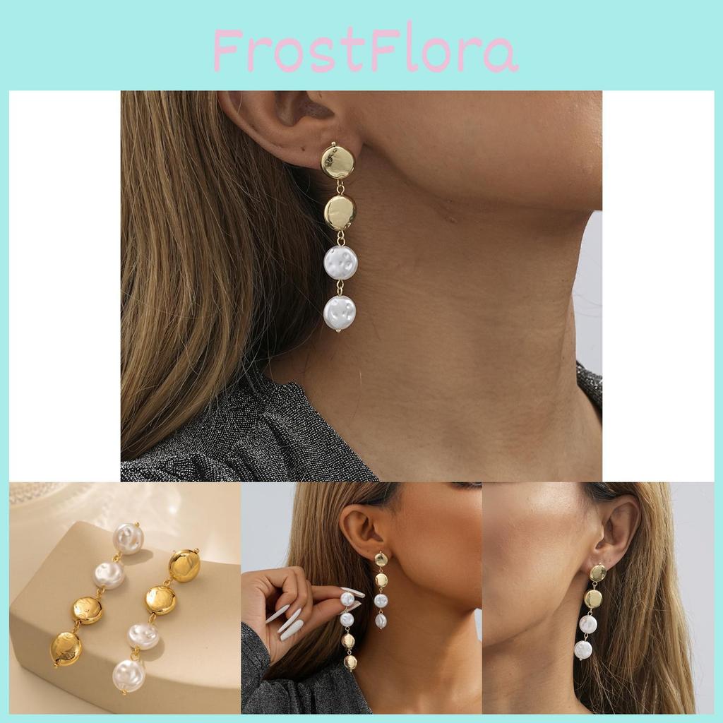 Chic Long Gold Round Pearl Earrings Minimalist Geometric Design For Women 2023