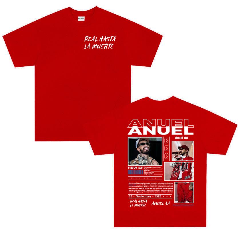 Rapper Anuel AA Real Hasta La Muerte Tour 2025 Album T Shirts Mens Fashion Hot Sale Tshirt Hip Hop Gothic Short Sleeve Tshirt