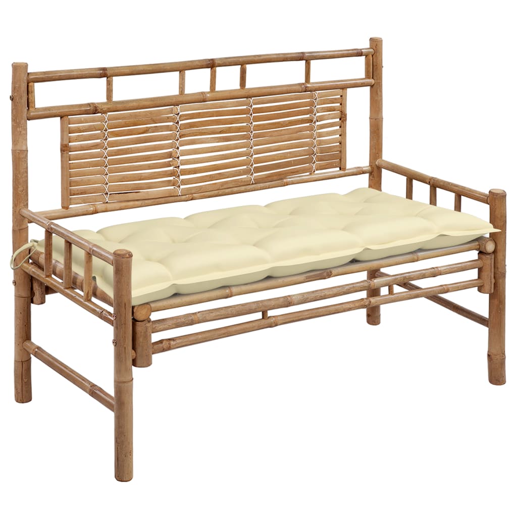 Bamboo Garden Bench with Cushion 120 Cm Cream Color