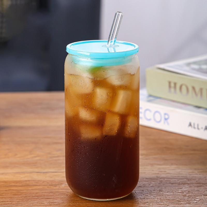 

Стакан для колы, стакан с соломинкой, стакан с пылезащитной деревянной крышкой, термостойкая прозрачная стеклянная бутылка, стакан для завтрака, колы, молока 500ml синий