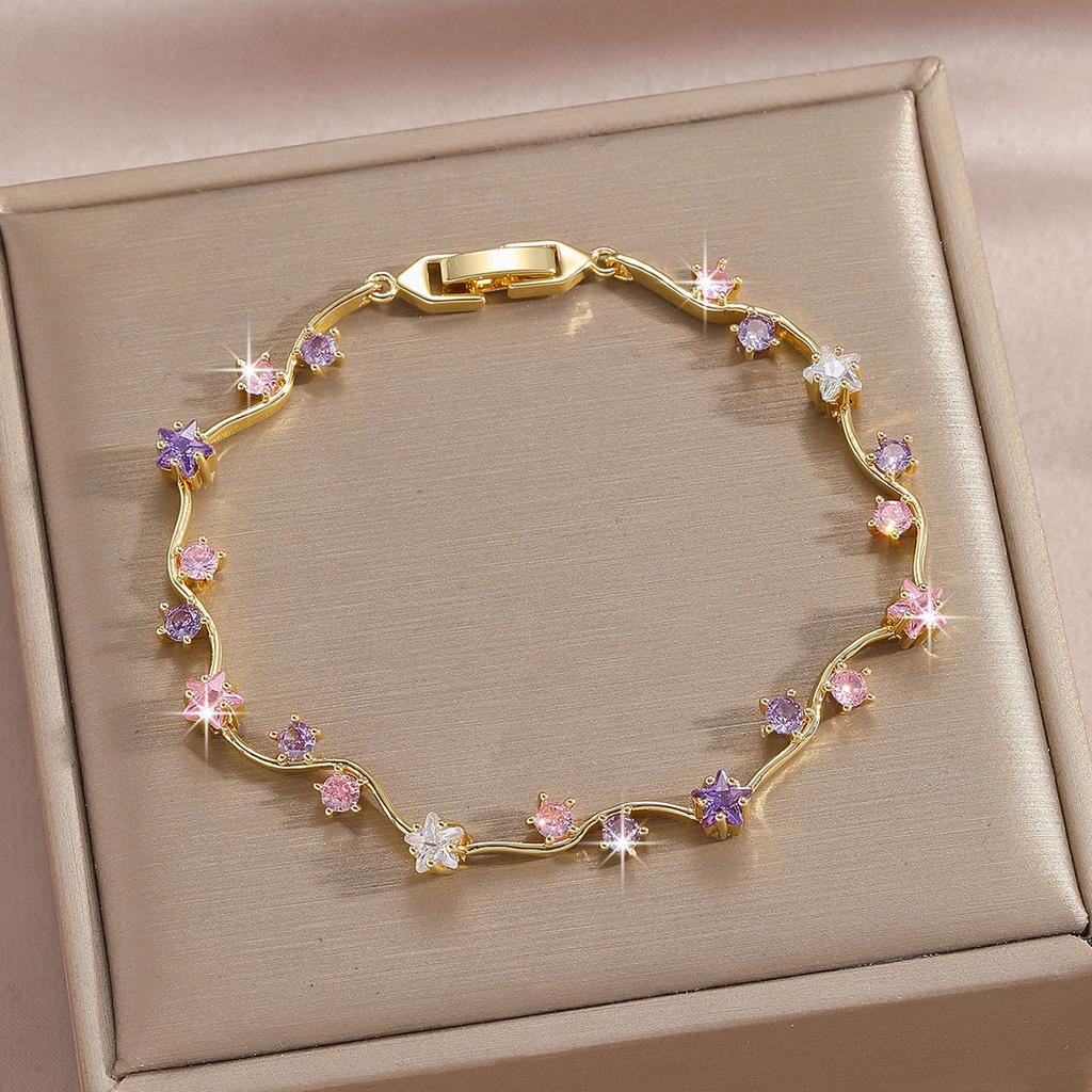 Luxury Gold-Plated Copper Zircon Leaf Bracelet, High Quality Jewelry