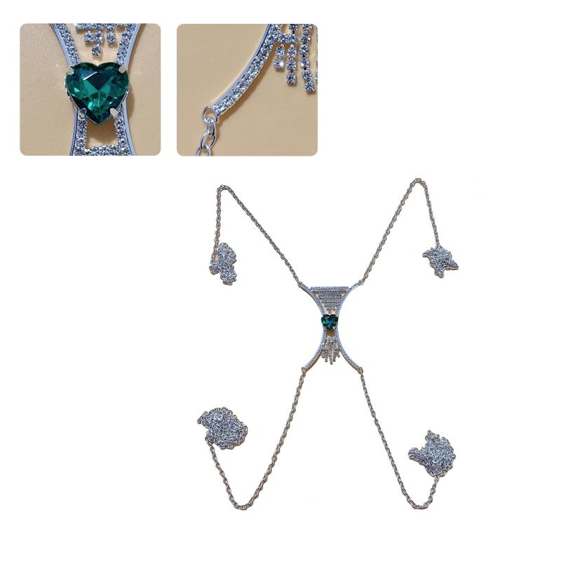 Luxury Heart Crystal Chest Bra Jewelry Rhinestones Body Chain Necklace Bra Chain Jewelry Body Jewelry For Women Sexy