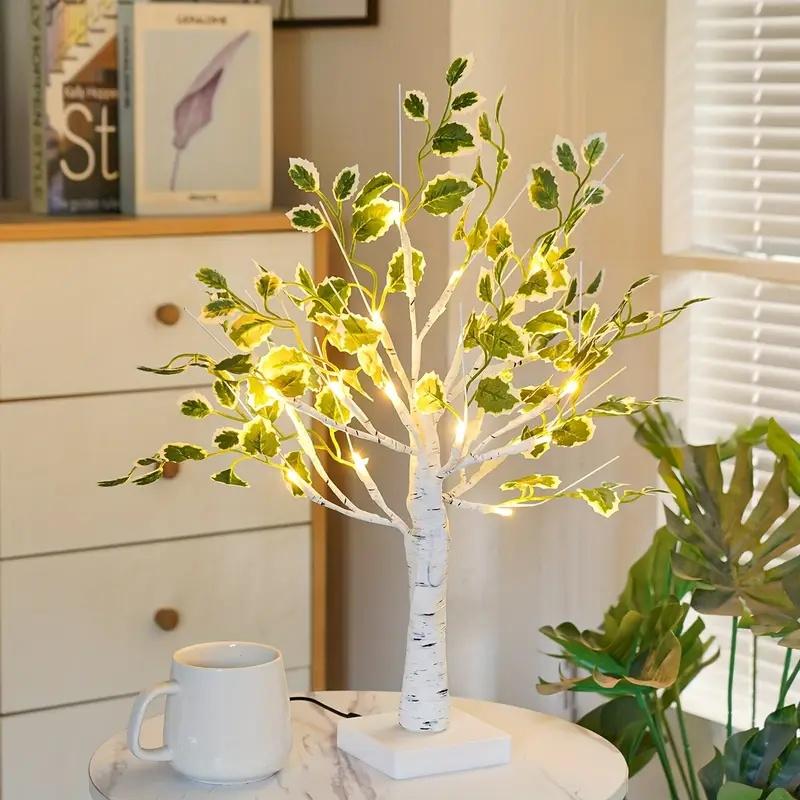24 Led Green Leaf Artificial Birch Light, Tabletop Bonsai Tree Night Light For Home Room Christmas Tree Lamp Holiday Decoration