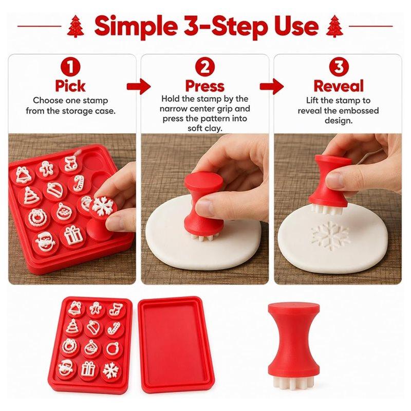 ABYN-12Pcs Christmas Pattern Clay Embossing Stamps With Storage Case, Pottery & Play Dough Stamp Tools For Holiday DIY Crafts