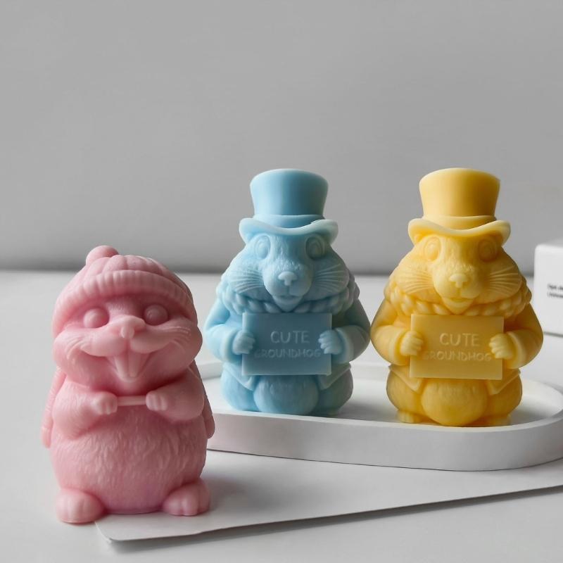 Easy Releasing Silicone Mold Crafting Groundhog Statues Moulds Candle Silicone Molds Suitable for Various Materials